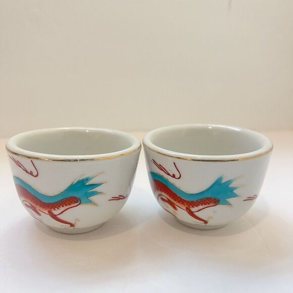 Vintage Chinese Restaurant Teacup, Chinese Lucky Dragon, Set of 2, Gold Rim - Picture 5 of 16